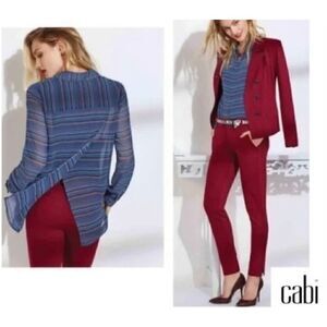 CAbi Alex Blouse Split Back Striped Blue Small Blouse Top #3330